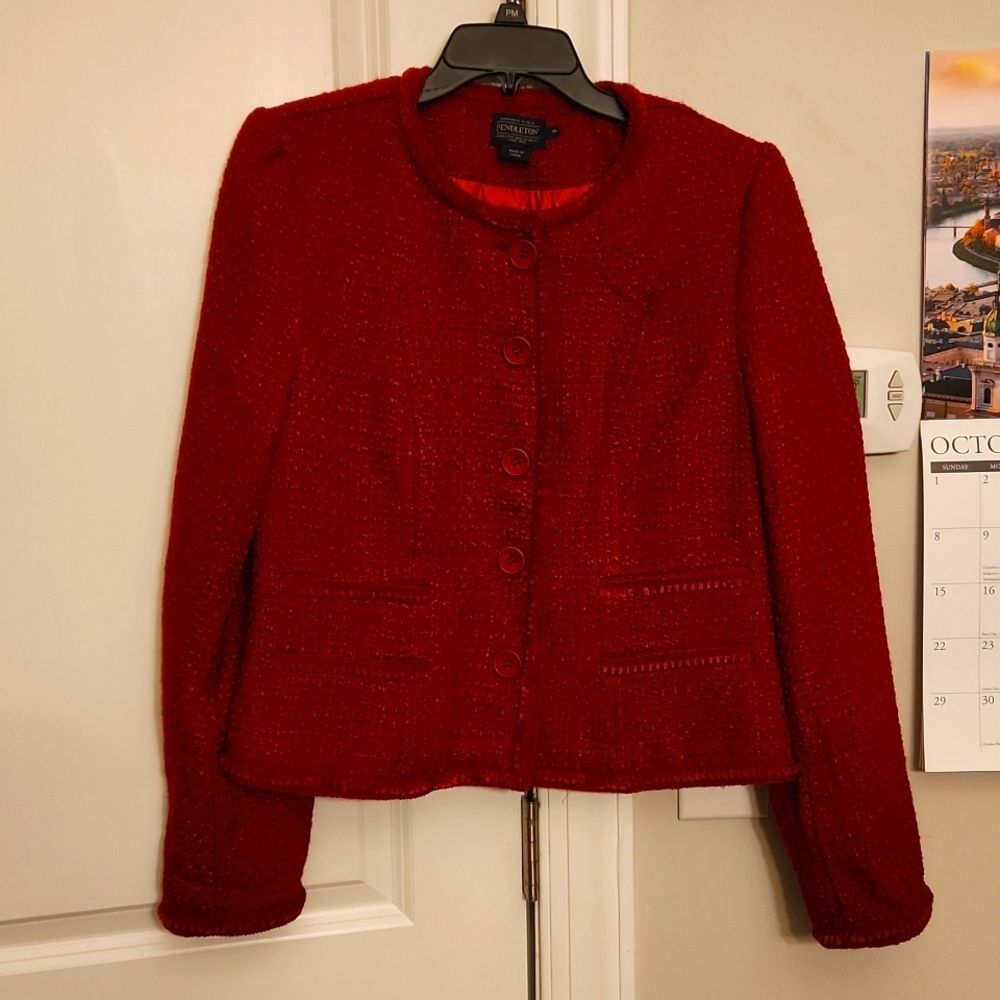 Pendleton Women's Red Tweed Wool Blazer Jacket Size 10